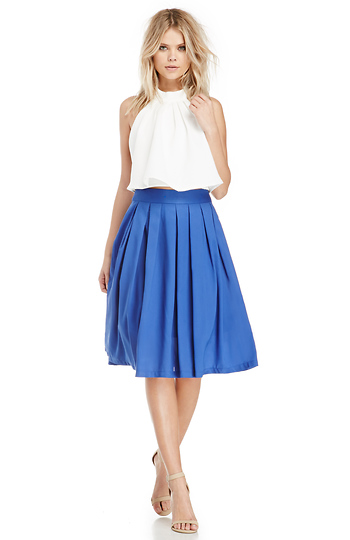 A-Line Pleated Midi Skirt in Royal Blue | DAILYLOOK