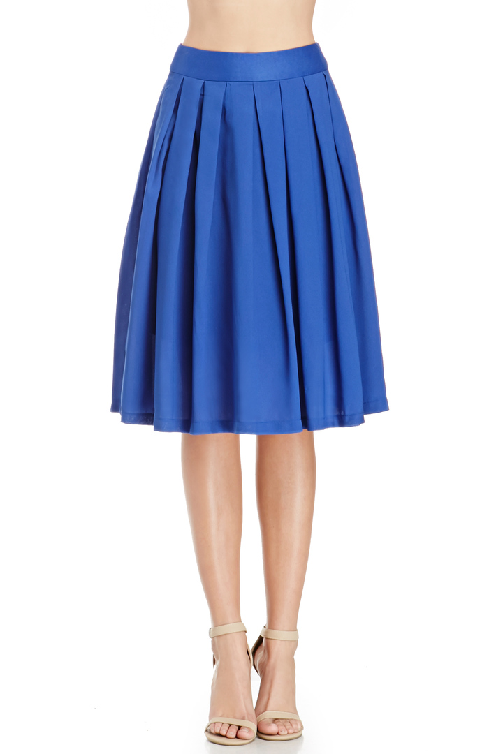 ALine Pleated Midi Skirt in Royal Blue DAILYLOOK