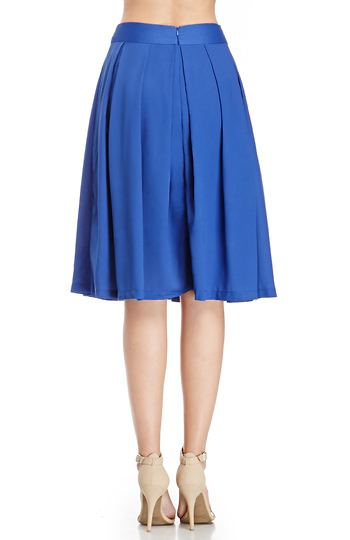A-Line Pleated Midi Skirt in Royal Blue | DAILYLOOK