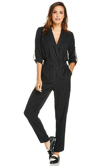 Lucy Paris Billie Long Sleeve Jumpsuit in Black | DAILYLOOK