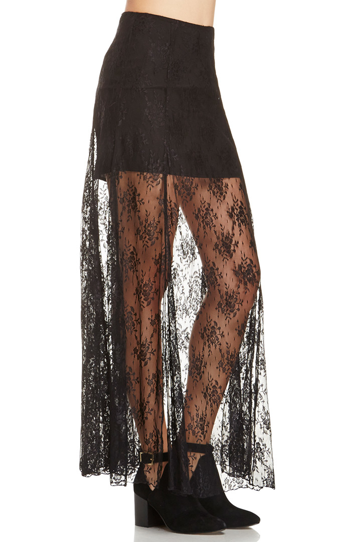 Line & Dot Deep Lace Maxi Skirt in Black | DAILYLOOK