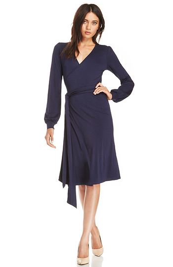 Cultivated Modal Wrap Dress in Navy | DAILYLOOK