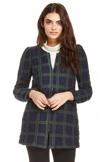 Harlyn Georgette Plaid Coat Slide 1