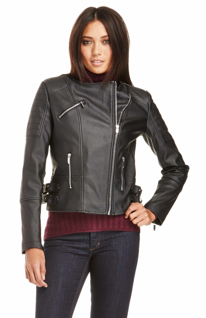 Glamorous Vegan Leather Moto Jacket in Black DAILYLOOK