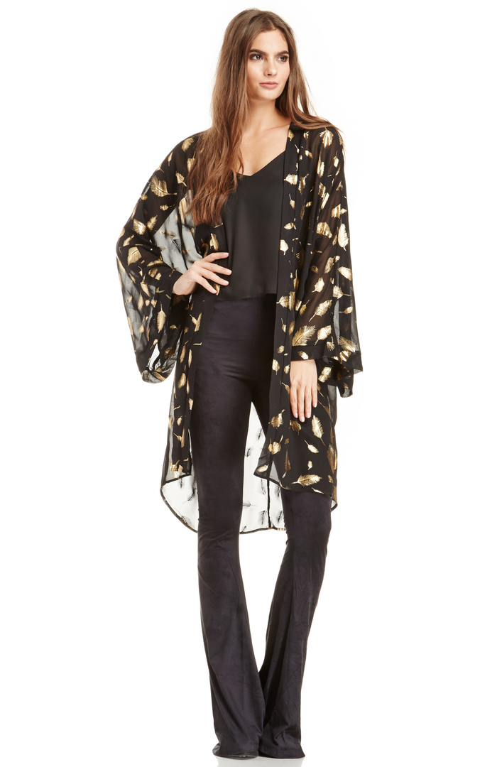 The Goddess Sheer Metallic Kimono in Black Multi DAILYLOOK
