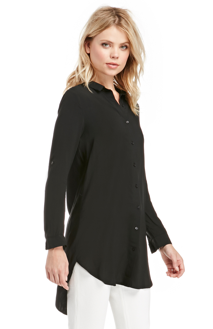 Classic Woven Button Down Tunic in Black DAILYLOOK