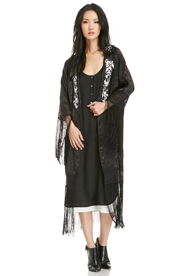 The Divine Fringed Kimono in Black | DAILYLOOK