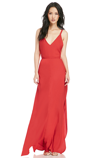 ARYN K. V-Neck Cross Back Maxi Dress in Red | DAILYLOOK