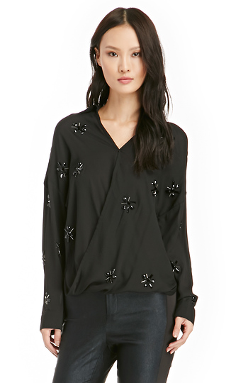 J.O.A. Embellished Draped Shirt Slide 1