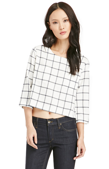 J.O.A. Two Front Pocket Grid Crop Top Slide 1