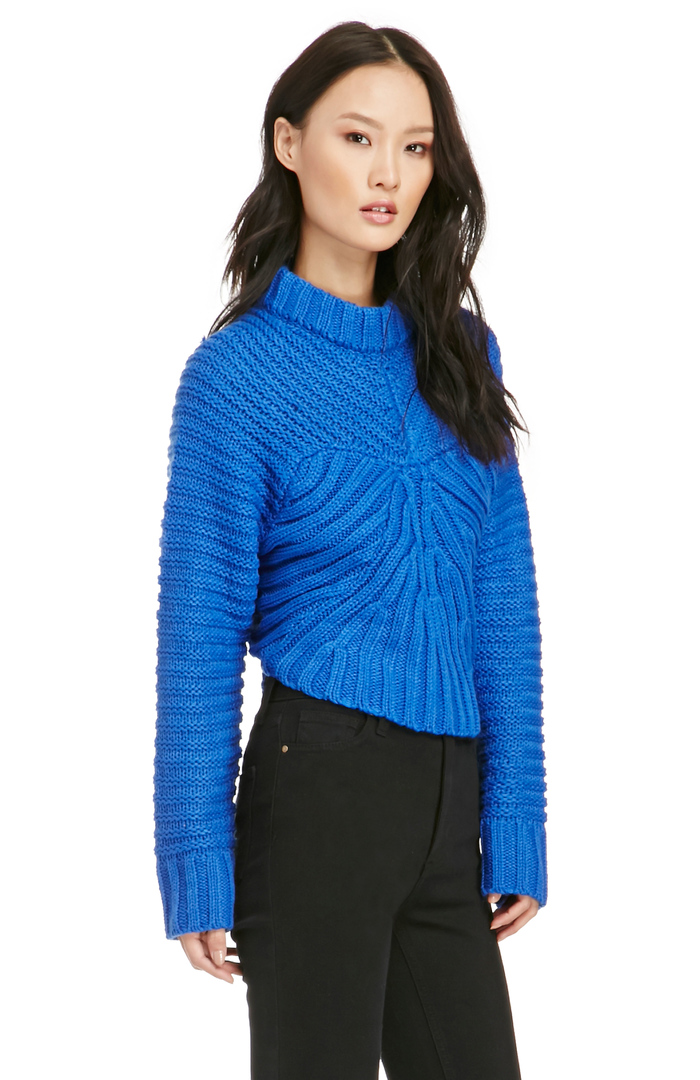 J.O.A. Cable Knit Crop Sweater in Royal Blue DAILYLOOK
