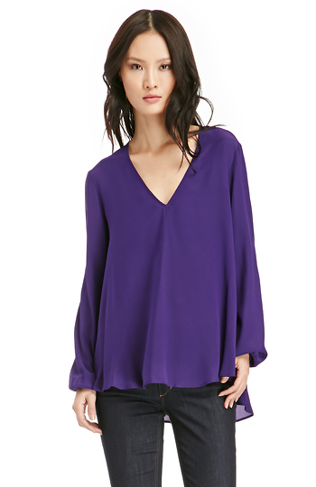 Lavender Brown Silk Long Sleeve Blouse Slide 1