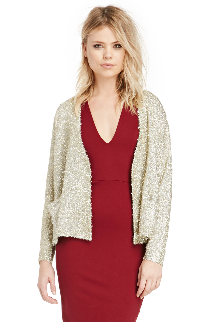 J.O.A. Metallic Tinsel Cardigan in Gold DAILYLOOK