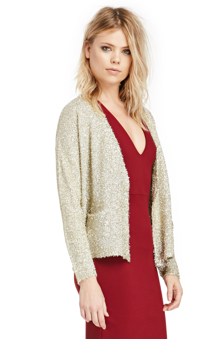 J.O.A. Metallic Tinsel Cardigan in Gold DAILYLOOK