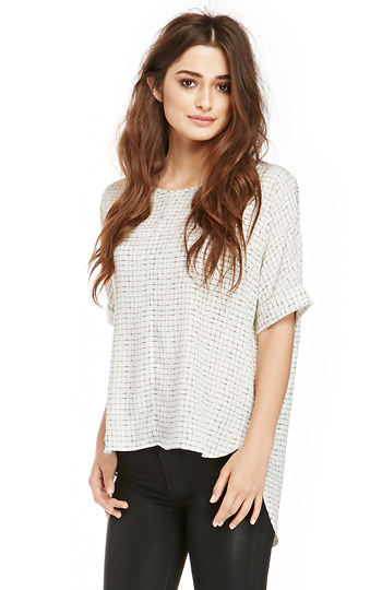 Open Back Grid Blouse Slide 1