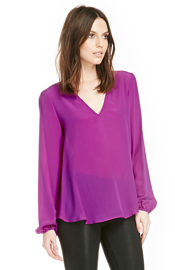 Lavender Brown Silk Long Sleeve Blouse Slide 1
