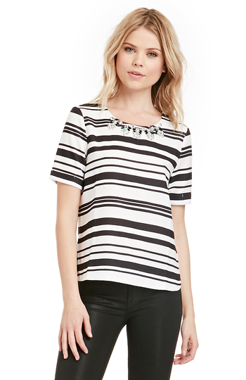 J.O.A Embellished Striped Top Slide 1