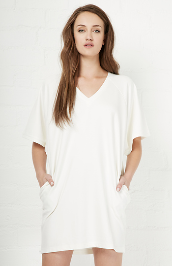 BLQ BASIQ V-Neck Sweatshirt Dress in Ivory | DAILYLOOK