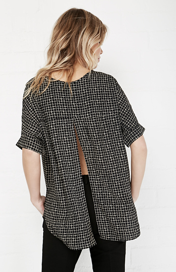 Open Back Grid Blouse Slide 1