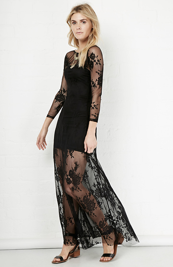 Glamorous Floral Sheer Lace Maxi Dress Slide 1