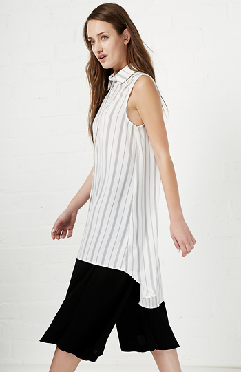 Glamorous Chevron Stripe Sleeveless Shirt Dress Slide 1