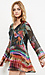 Lavender Brown Long Sleeve V-Neck Tunic Dress Thumb 3