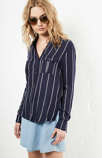 Cara Striped Button Up Blouse Slide 1