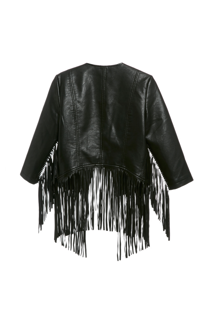 Glamorous Vegan Leather Fringe Jacket in Black DAILYLOOK