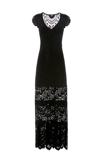 Nightcap Spanish Deep-V Lace Gown in Black | DAILYLOOK