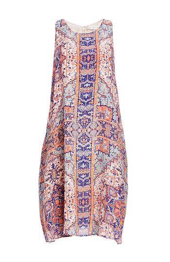 Lavender Brown Exotic Print Silk Shift Dress Slide 1