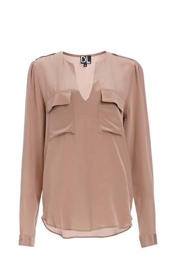 Lavender Brown x DAILYLOOK Silk Mandarin Blouse Slide 1