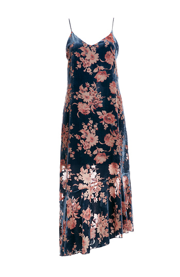 Line & Dot Velvet Burnout Floral Midi Dress Slide 1