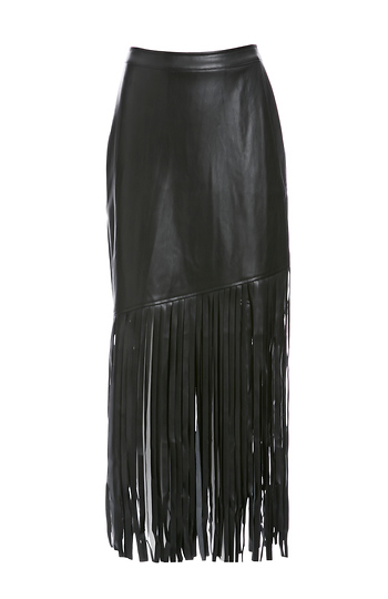 NIGHTWALKER Saloon Vegan Leather Fringe Skirt Slide 1