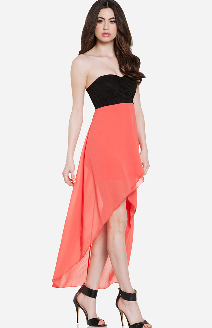 High/Low Sweetheart Dress in Coral | DAILYLOOK