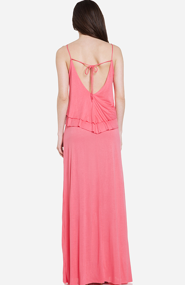 Ruffled Bodice Maxi Dress in Coral DAILYLOOK