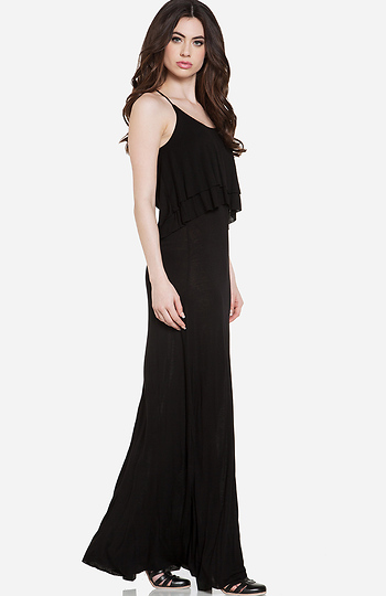Ruffled Bodice Maxi Dress in Black | DAILYLOOK