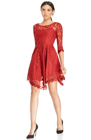 DAILYLOOK Eyelash Lace Fit and Flare Dress Slide 1