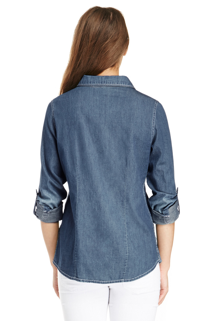 Embroidered Chambray Shirt in Blue DAILYLOOK