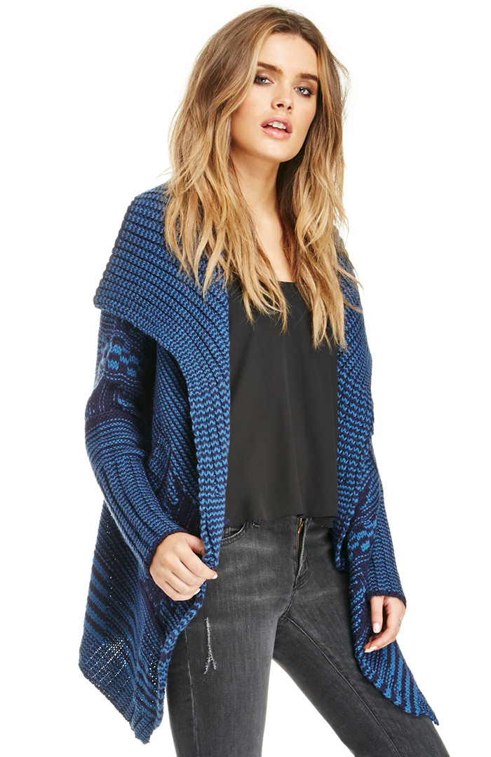 Cozy Mixed Knit Cardigan in Blue | DAILYLOOK