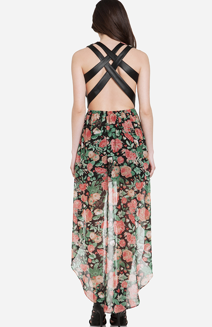 Lovers + Friends Kitty Cat Maxi Dress in Autumn Rose in Black DAILYLOOK