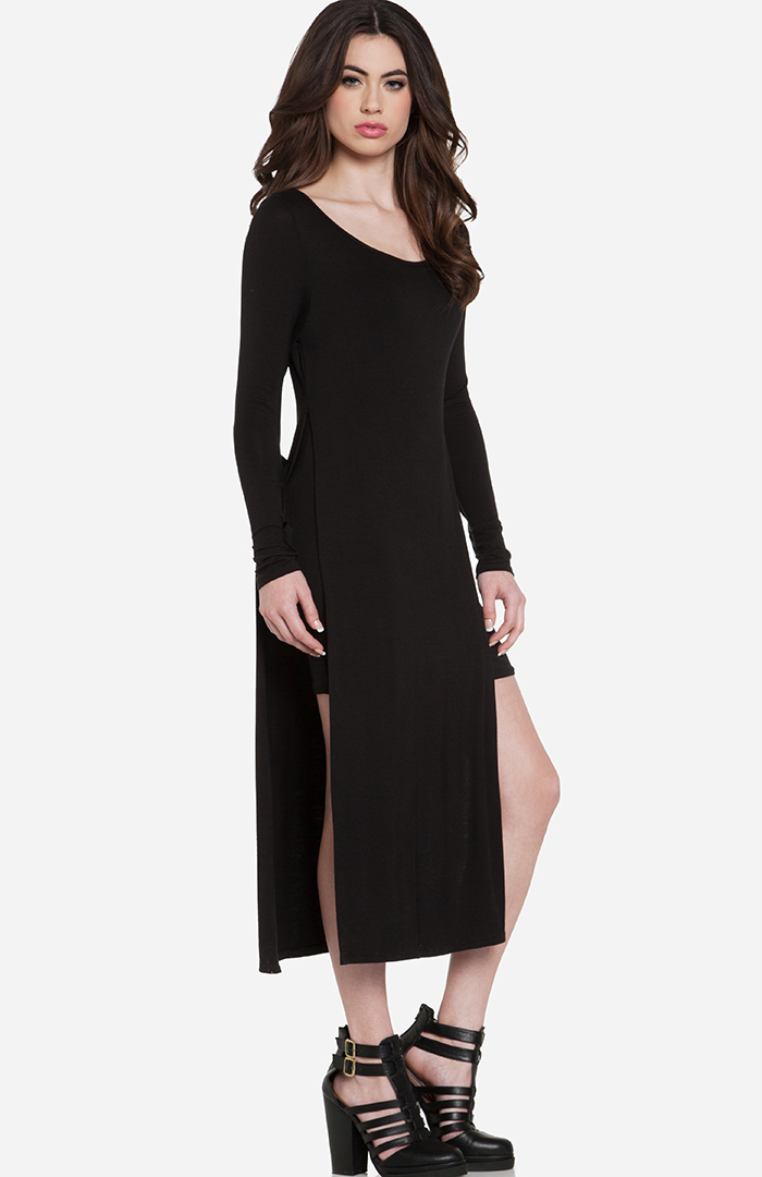 Split Sides Midi Dress in Black | DAILYLOOK