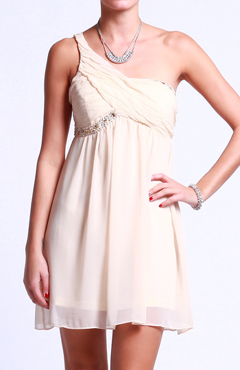 Jeweled One Shoulder Dress Slide 1