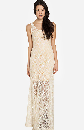 Sheer Lace Maxi Dress in Cream | DAILYLOOK