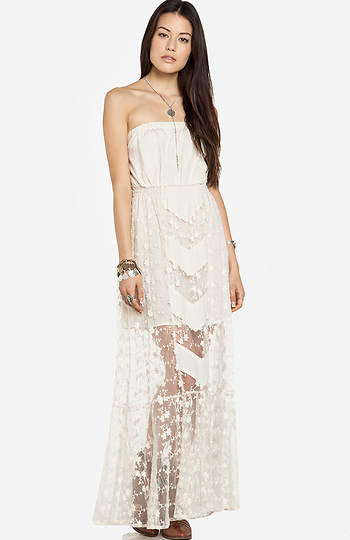 Line & Dot Embroidered Lace Tube Maxi Dress Slide 1