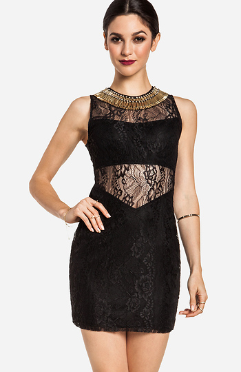 Beaded Collar Mini Lace Dress Slide 1