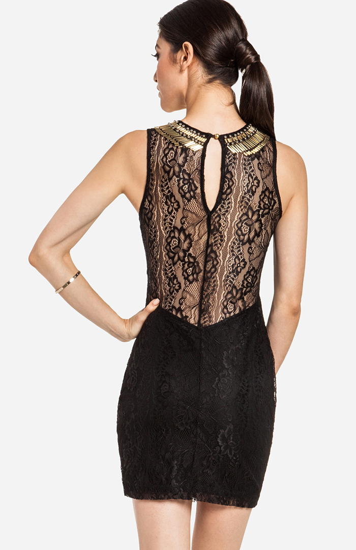 Beaded Collar Mini Lace Dress in Black DAILYLOOK