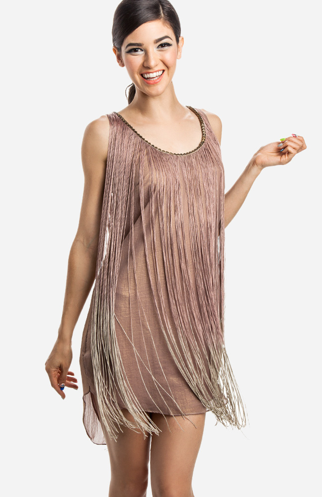 Studded Fringe Flapper Dress in Mauve DAILYLOOK