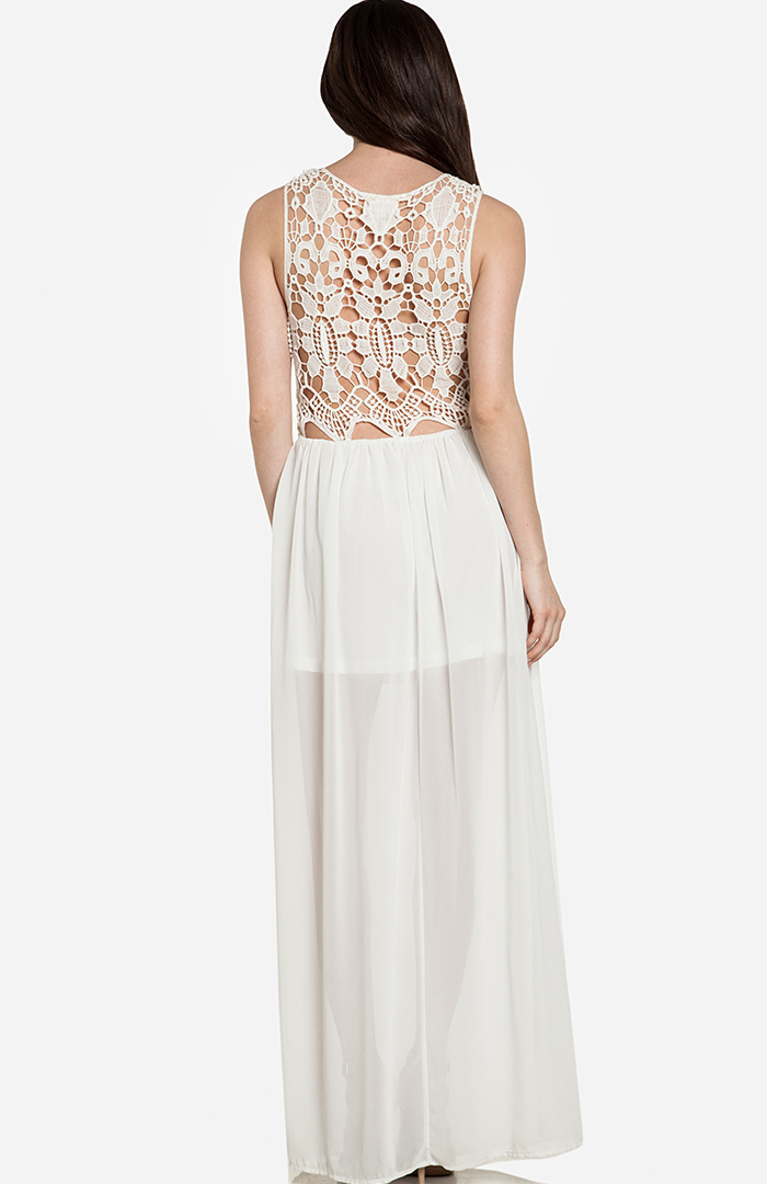 Sheer Lace Top Maxi Dress in White | DAILYLOOK
