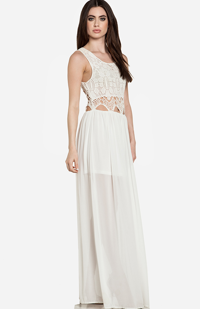Sheer Lace Top Maxi Dress in White | DAILYLOOK