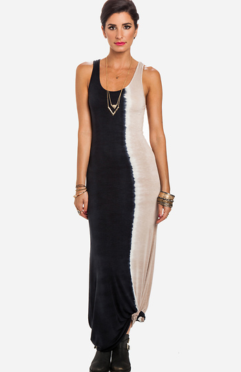 Dip Dyed Maxi Dress in Black/Beige | DAILYLOOK